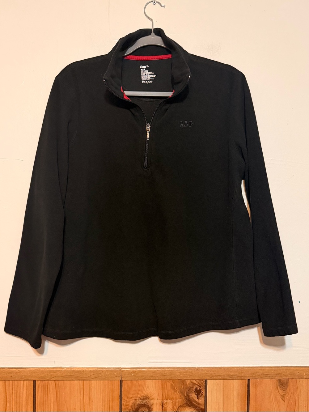 GAP Black Half-Zip Fleeced Pullover with Red Trim
